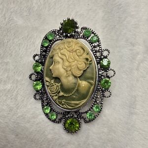 Vintage-Inspired Green Cameo Brooch